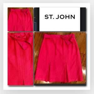 St. John couture hot pink Micro Tweed pencil skirt bow belt
